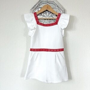 Janie and Jack • White Romper with Red Trim Details
